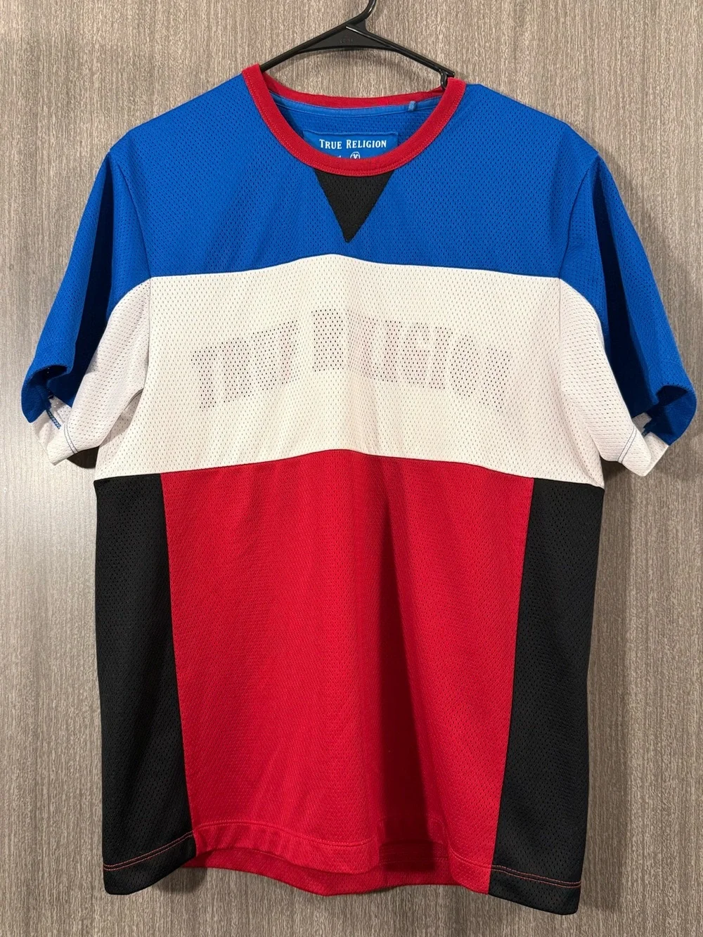 True Religion Blue White Red Black Colorblock Athletic Tee